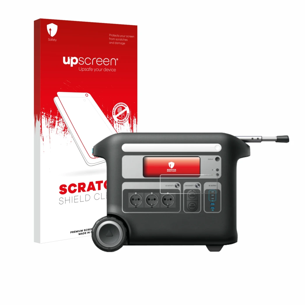 Vorderseite einer Produktverpackung mit dem Markenlogo upscreen. Daneben ist das Gerät Anker SOLIX F2000 mit dem zugehörigen D