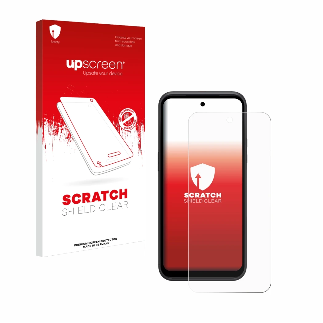 Vorderseite einer Produktverpackung mit dem Markenlogo upscreen. Daneben ist das Gerät HMD XR21 mit dem zugehörigen Displaysch