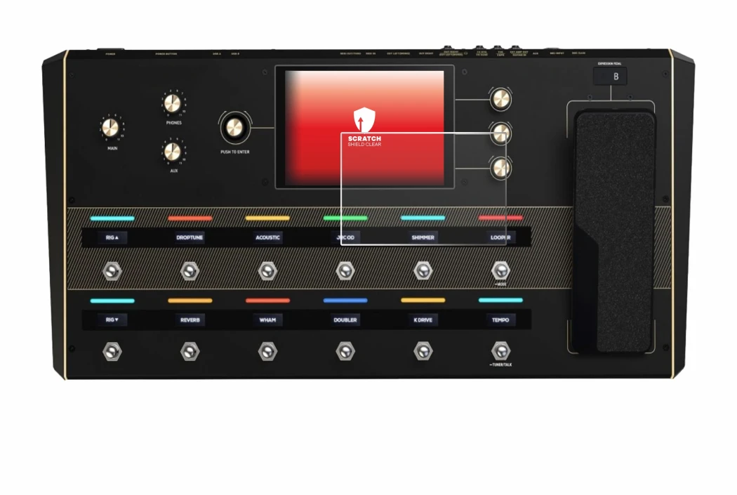 Abbildung des Geräts Headrush Prime mit einer Vielzahl des Displayschutzes.