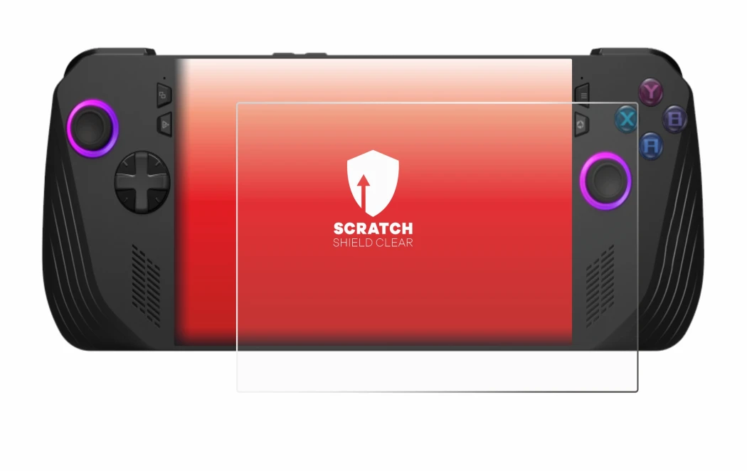 Abbildung des Geräts ASUS ROG Ally X (2024) mit einer Vielzahl des Displayschutzes.