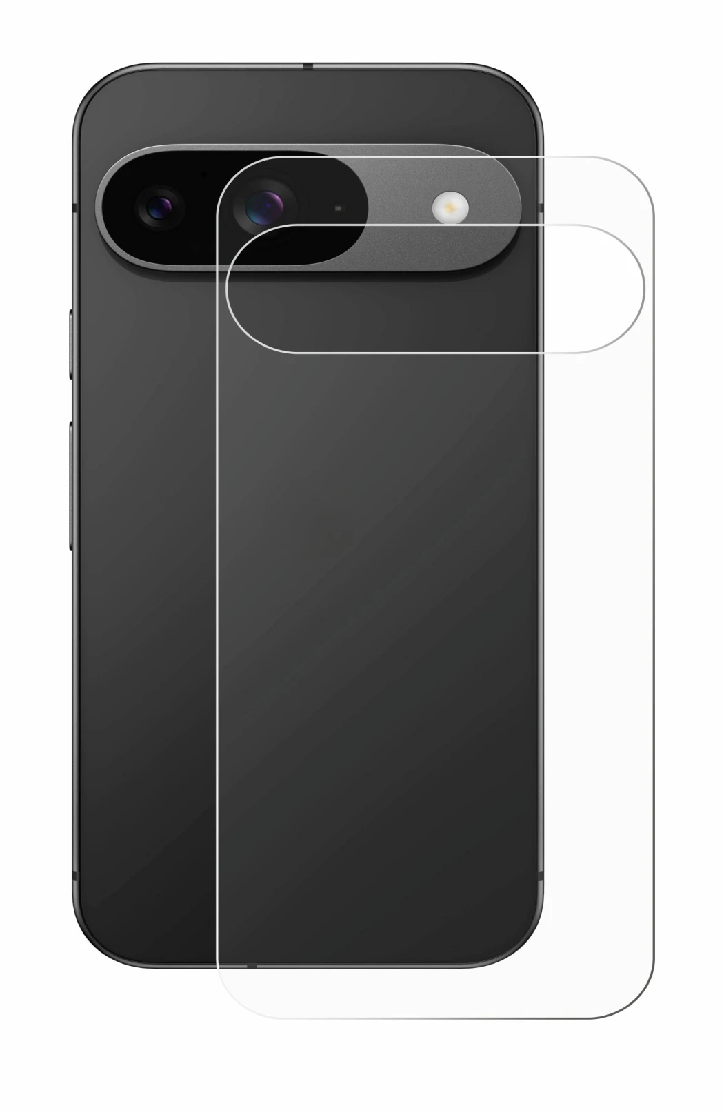 Abbildung des Geräts Google Pixel 9 (Rückseite) mit einer Vielzahl des Displayschutzes.