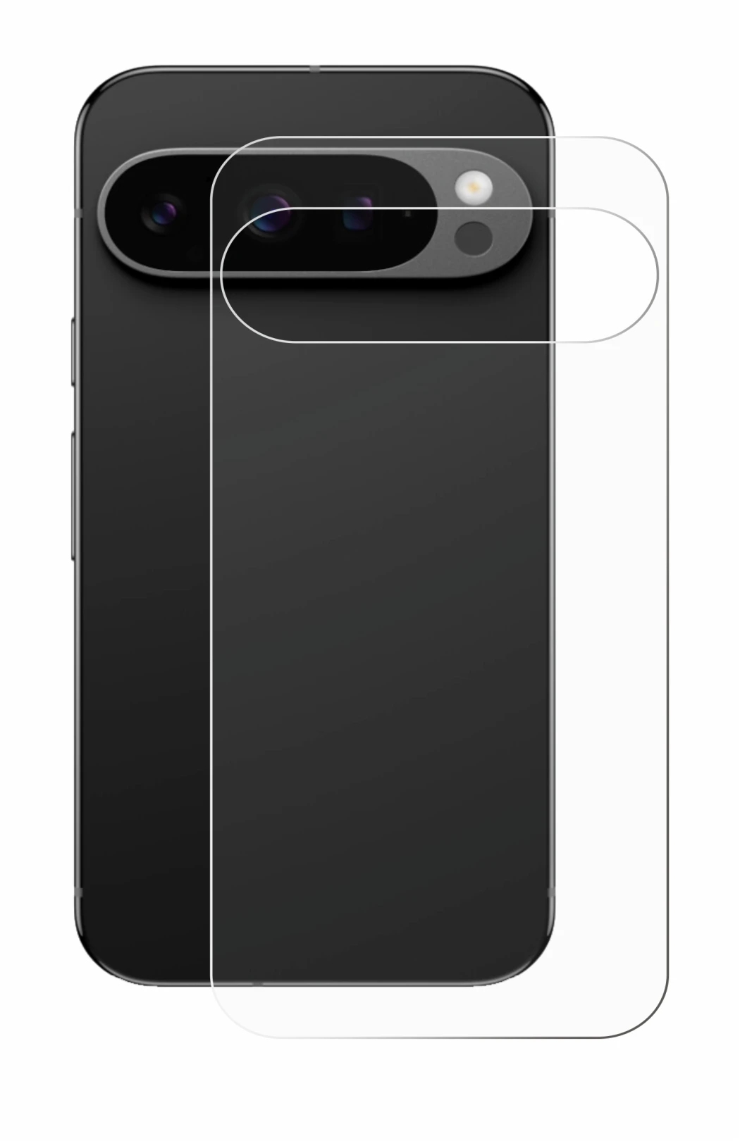 Abbildung des Geräts Google Pixel 9 Pro (Rückseite) mit einer Vielzahl des Displayschutzes.