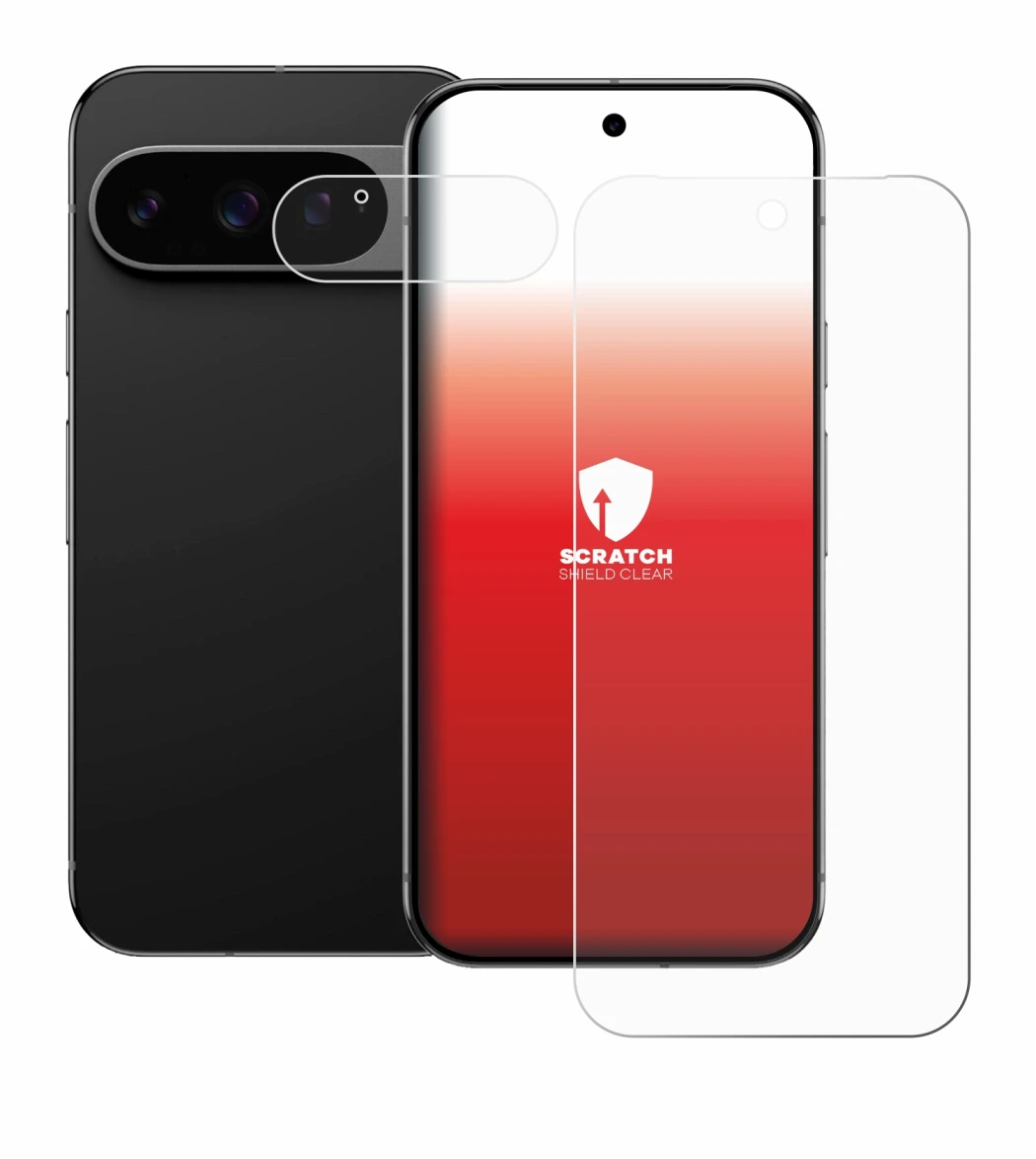 Abbildung des Geräts Google Pixel 9 Pro (Display+Kamera) mit einer Vielzahl des Displayschutzes.