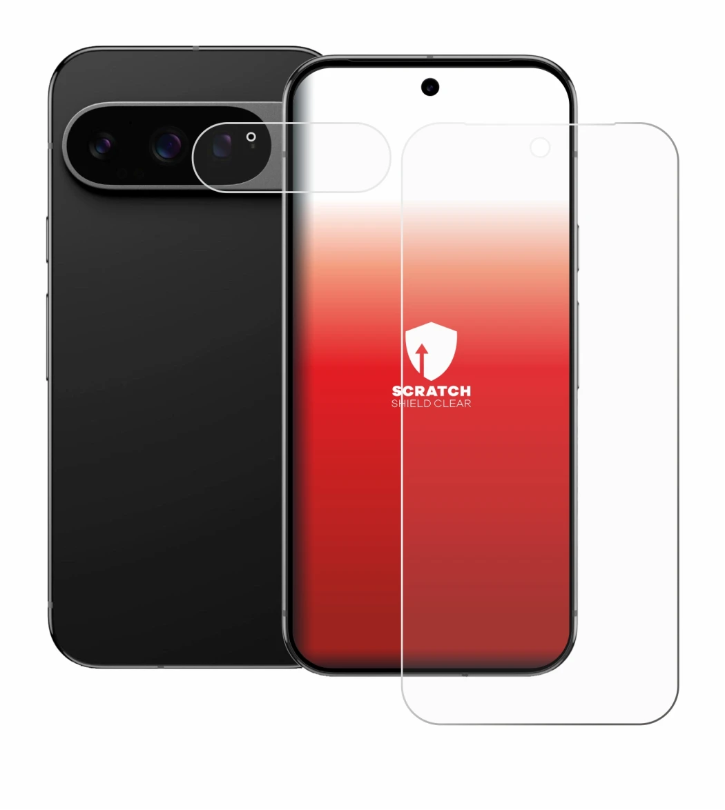 Abbildung des Geräts Google Pixel 9 Pro XL (Display+Kamera) mit einer Vielzahl des Displayschutzes.