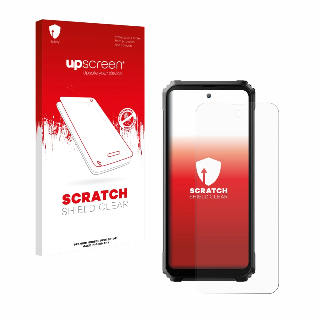 Vorderseite einer Produktverpackung mit dem Markenlogo upscreen. Daneben ist das Gerät Blackview BL9000 Pro mit dem zugehörige