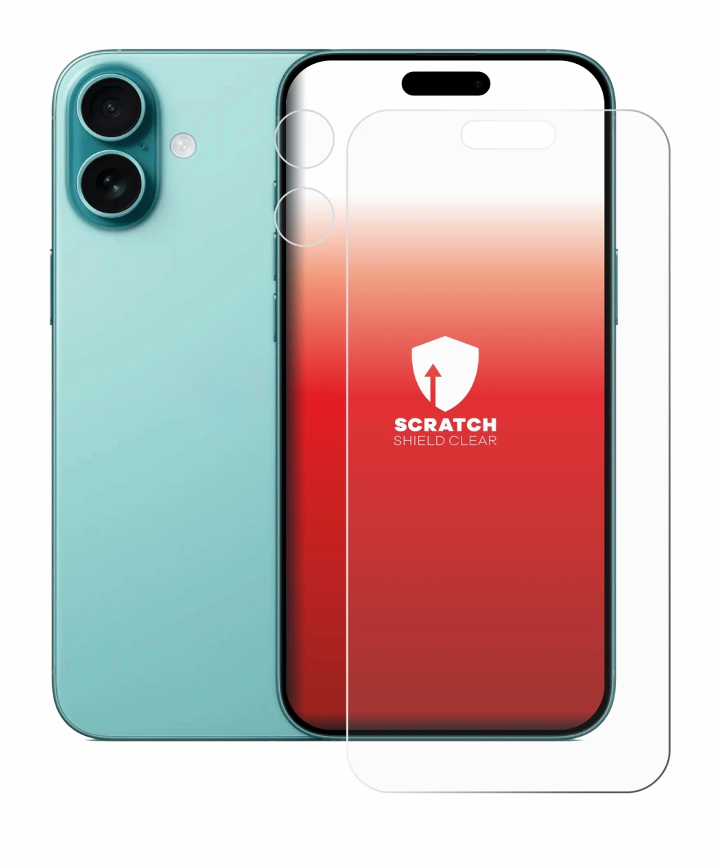 Abbildung des Geräts Apple iPhone 16 Plus (Display+Kamera) mit einer Vielzahl des Displayschutzes.