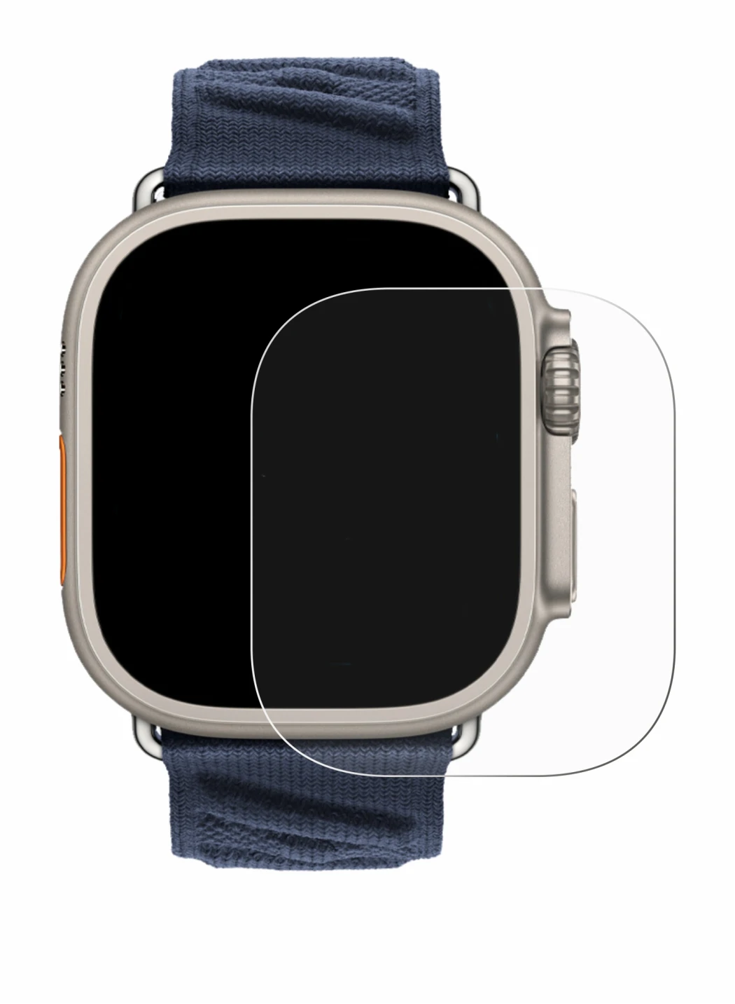 Abbildung des Geräts Apple Watch Hermès Ultra 2 mit einer Vielzahl des Displayschutzes.