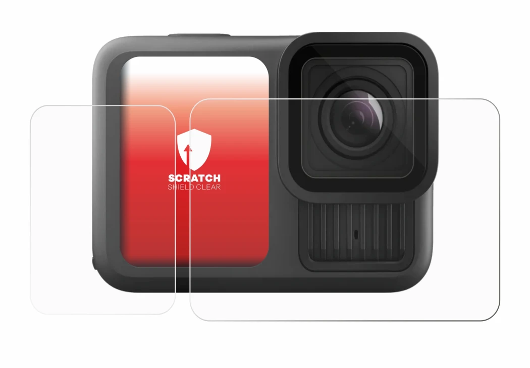 Abbildung des Geräts GoPro Hero 13 Black mit einer Vielzahl des Displayschutzes.