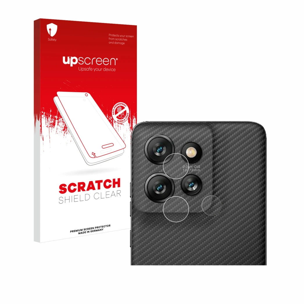 Vorderseite einer Produktverpackung mit dem Markenlogo upscreen. Daneben ist das Gerät Motorola ThinkPhone 25 (NUR Kameraschut