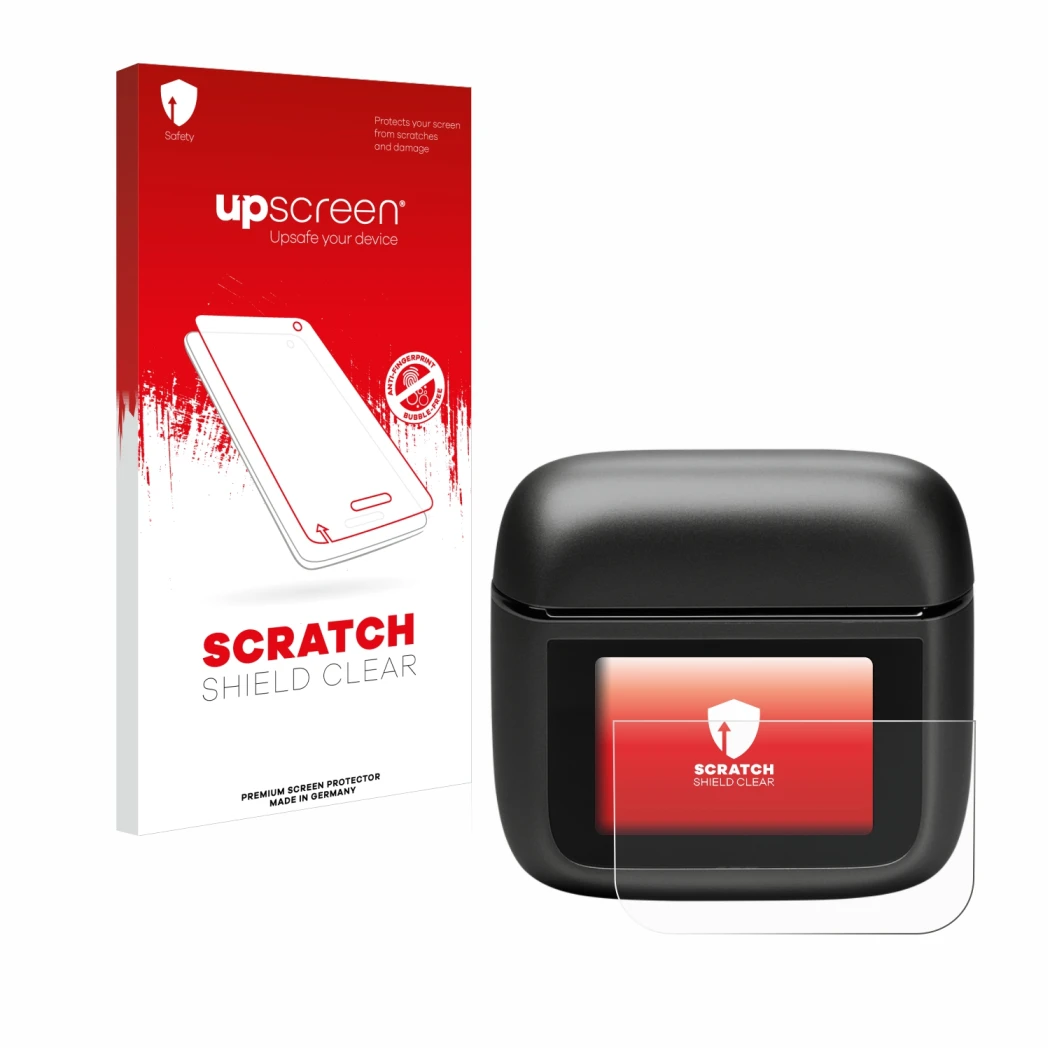 Vorderseite einer Produktverpackung mit dem Markenlogo upscreen. Daneben ist das Gerät JBL Tour Pro 3 mit dem zugehörigen Disp