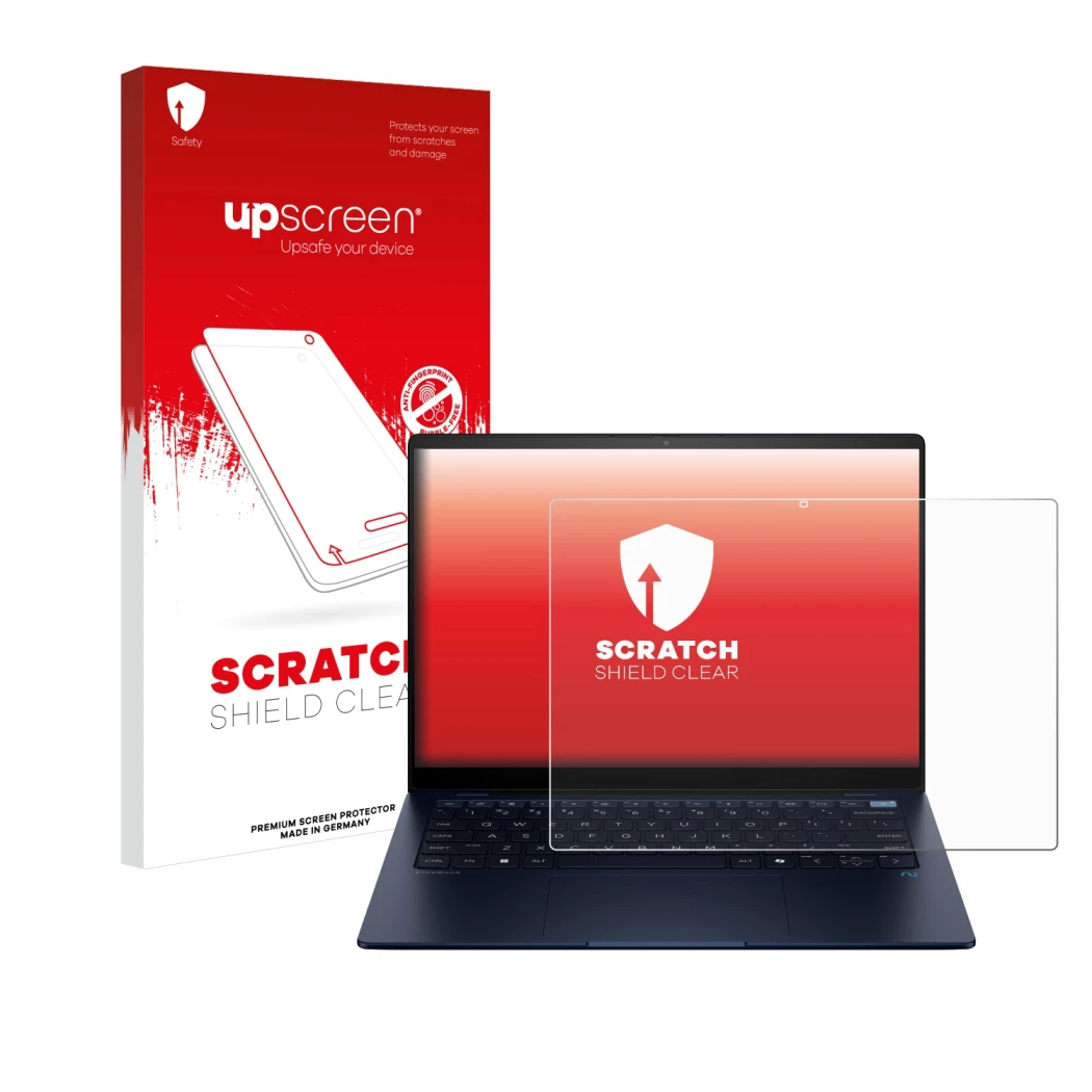 Vorderseite einer Produktverpackung mit dem Markenlogo upscreen. Daneben ist das Gerät HP EliteBook Ultra 14 G1q mit dem zugeh