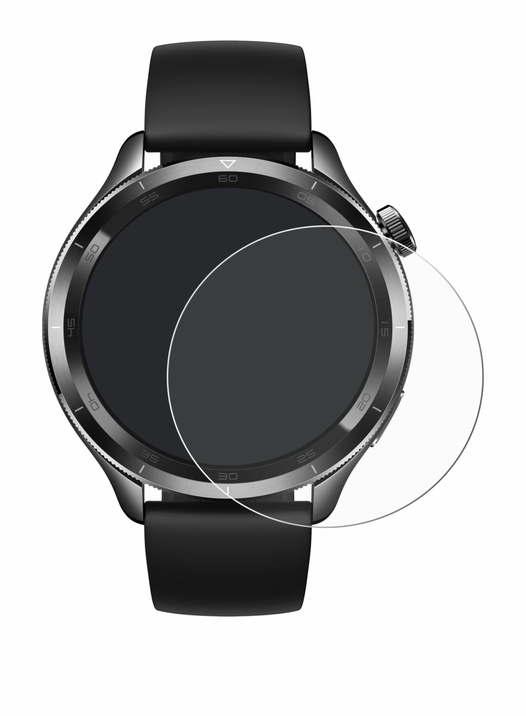 Abbildung des Geräts Xiaomi Watch S4 (47 mm) mit einer Vielzahl des Displayschutzes.