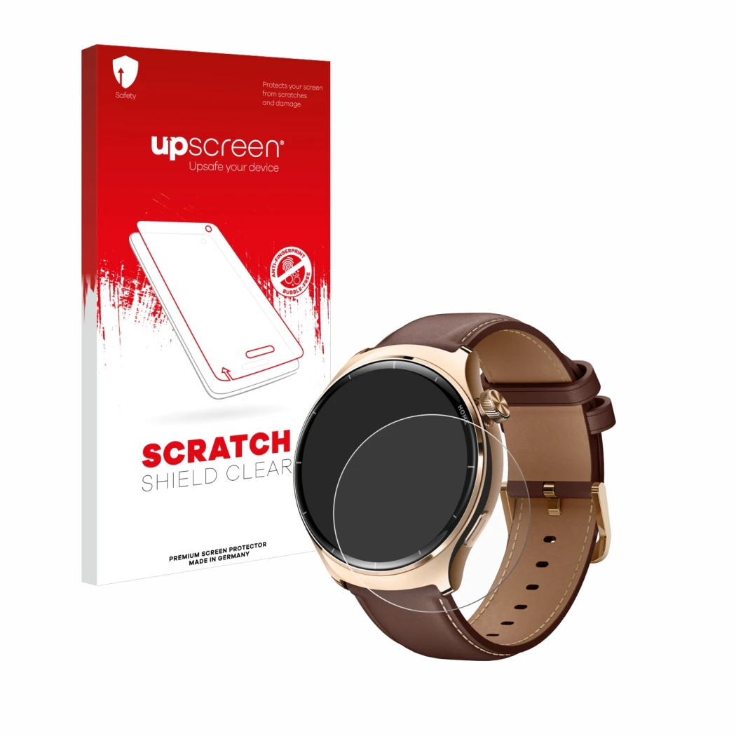 Vorderseite einer Produktverpackung mit dem Markenlogo upscreen. Daneben ist das Gerät Xiaomi Mibro Lite 3 Pro mit dem zugehör