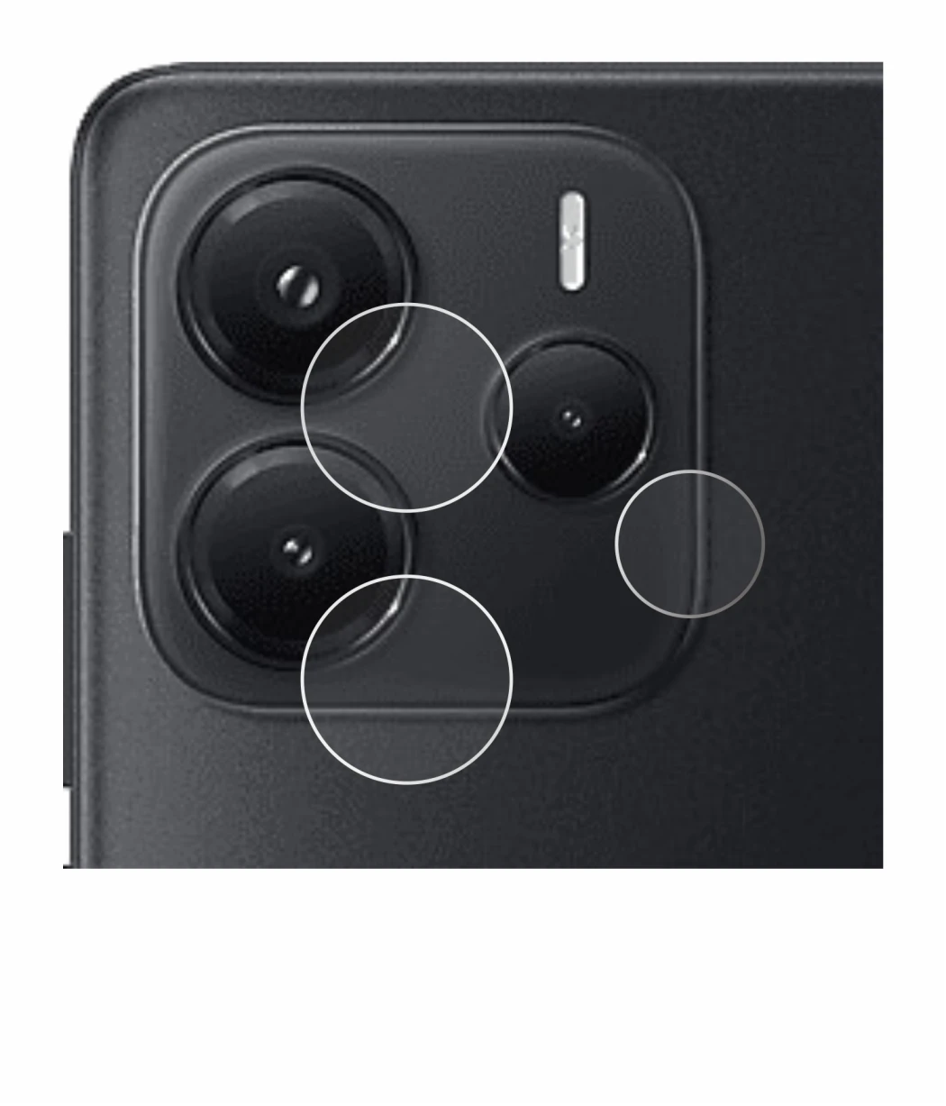 Abbildung des Geräts Xiaomi Redmi Note 14 (NUR Kameraschutz) mit einer Vielzahl des Displayschutzes.