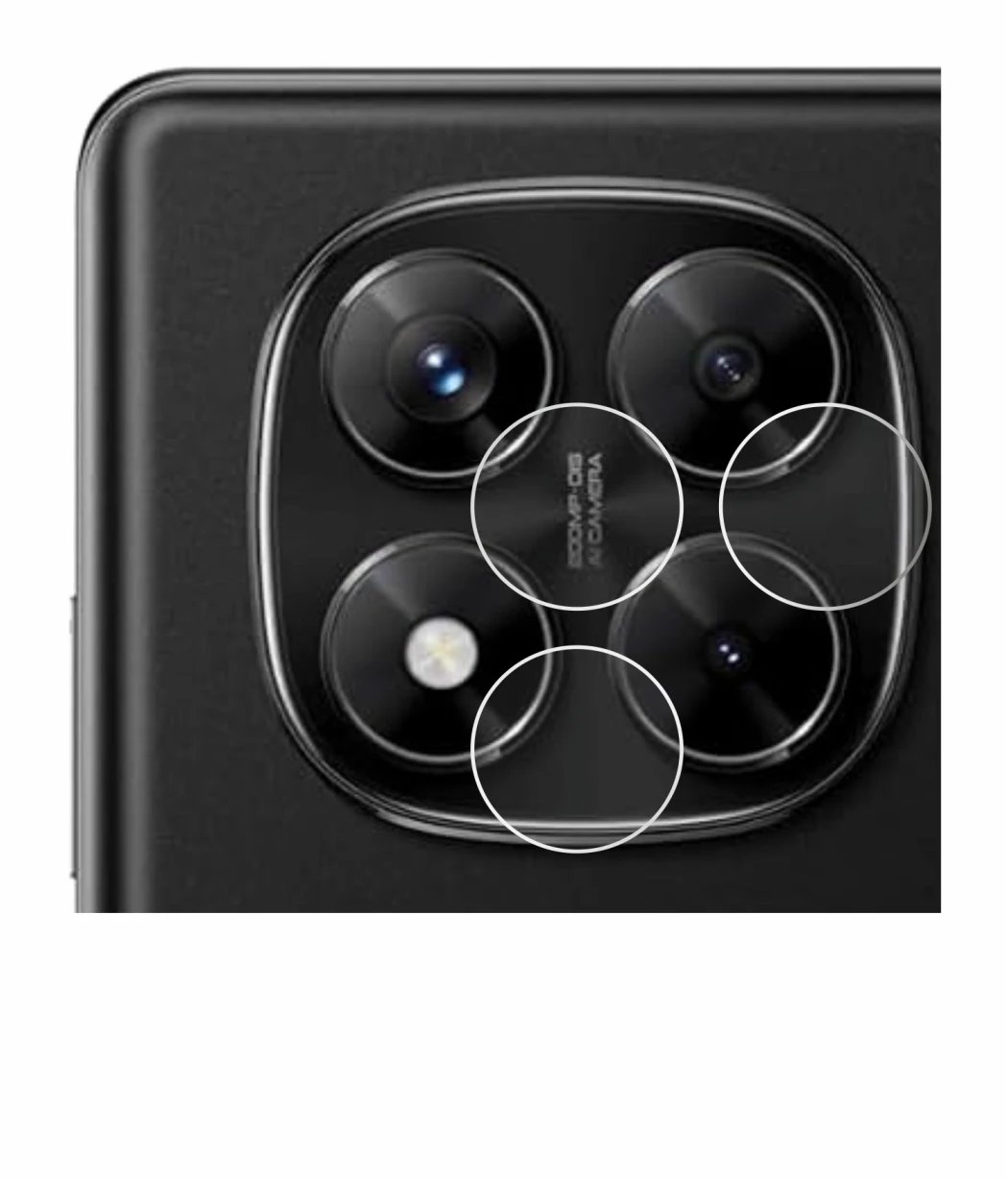 Abbildung des Geräts Xiaomi Redmi Note 14 Pro (NUR Kameraschutz) mit einer Vielzahl des Displayschutzes.