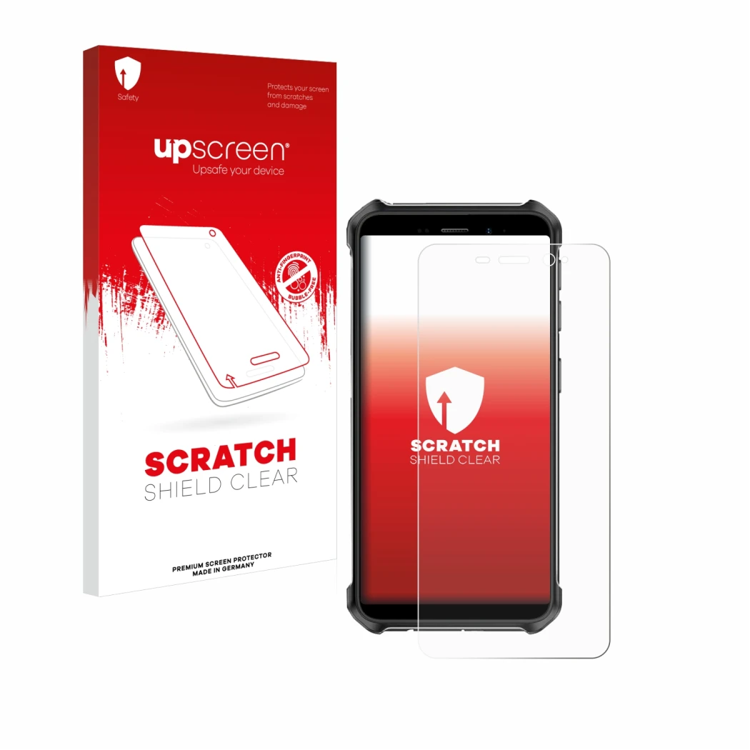 Vorderseite einer Produktverpackung mit dem Markenlogo upscreen. Daneben ist das Gerät Ulefone Armor X12 mit dem zugehörigen D