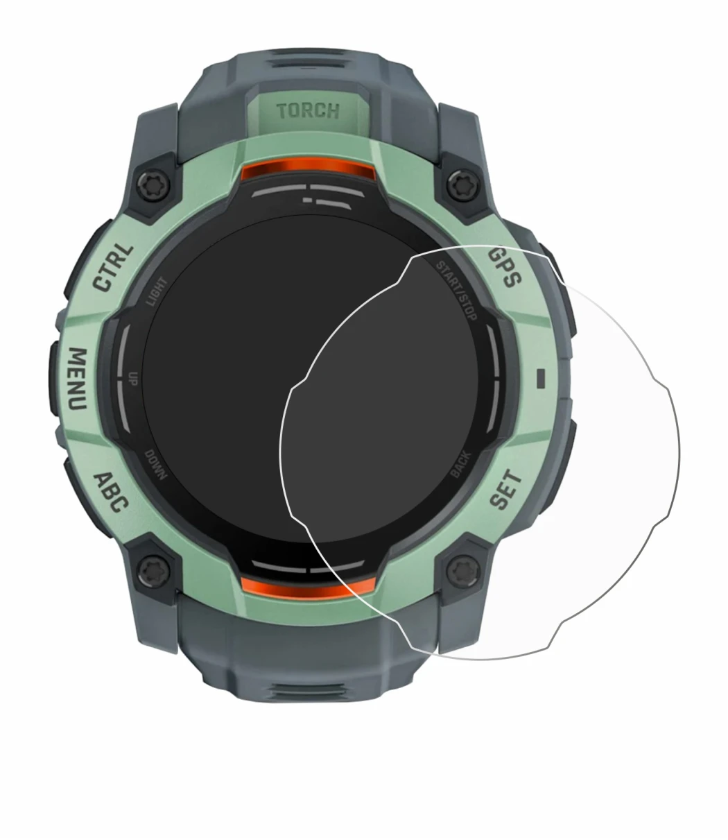 Abbildung des Geräts Garmin Instinct 3 AMOLED (50 mm) mit einer Vielzahl des Displayschutzes.