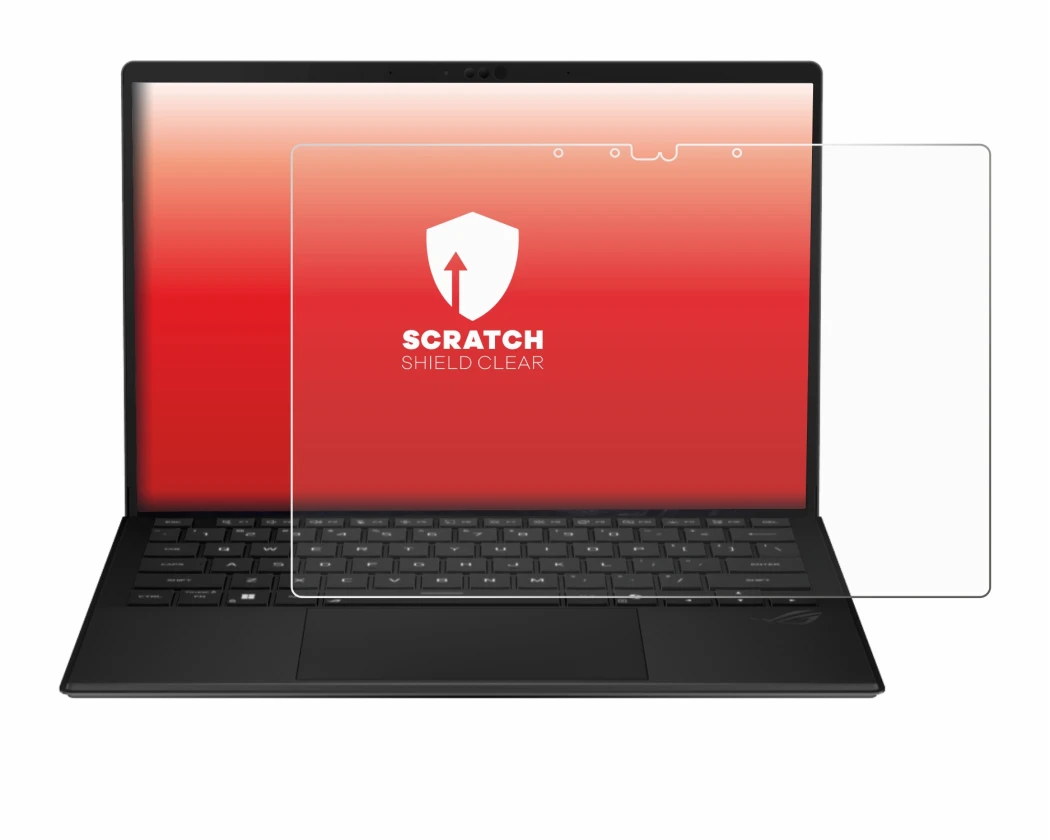 Abbildung des Geräts ASUS ROG Flow Z13 2025 mit einer Vielzahl des Displayschutzes.