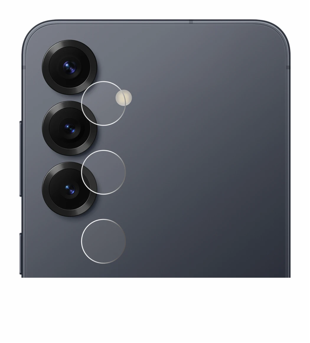 Abbildung des Geräts Samsung Galaxy S25 (NUR Kameraschutz) mit einer Vielzahl des Displayschutzes.