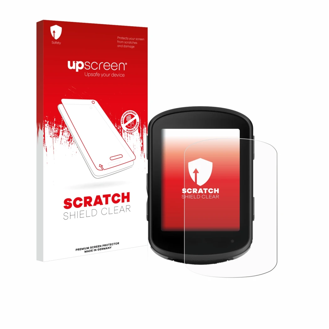 Vorderseite einer Produktverpackung mit dem Markenlogo upscreen. Daneben ist das Gerät Garmin Edge 540 Solar mit dem zugehörig