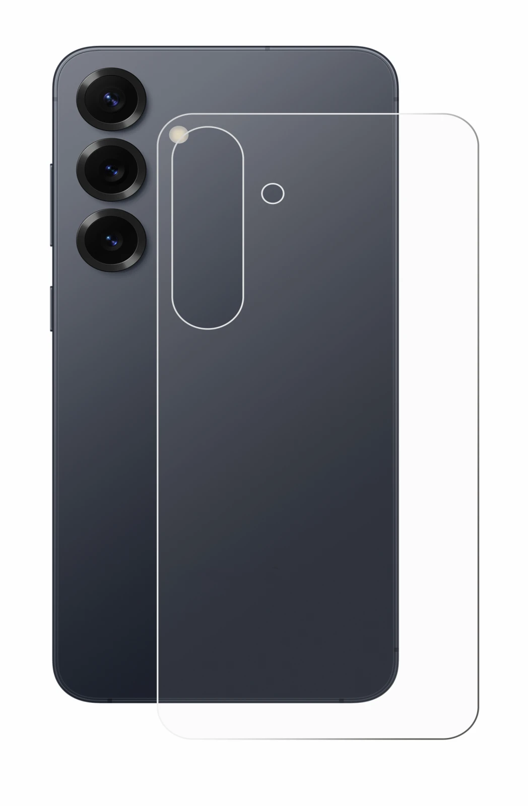 Abbildung des Geräts Samsung Galaxy S25 Plus (Rückseite) mit einer Vielzahl des Displayschutzes.