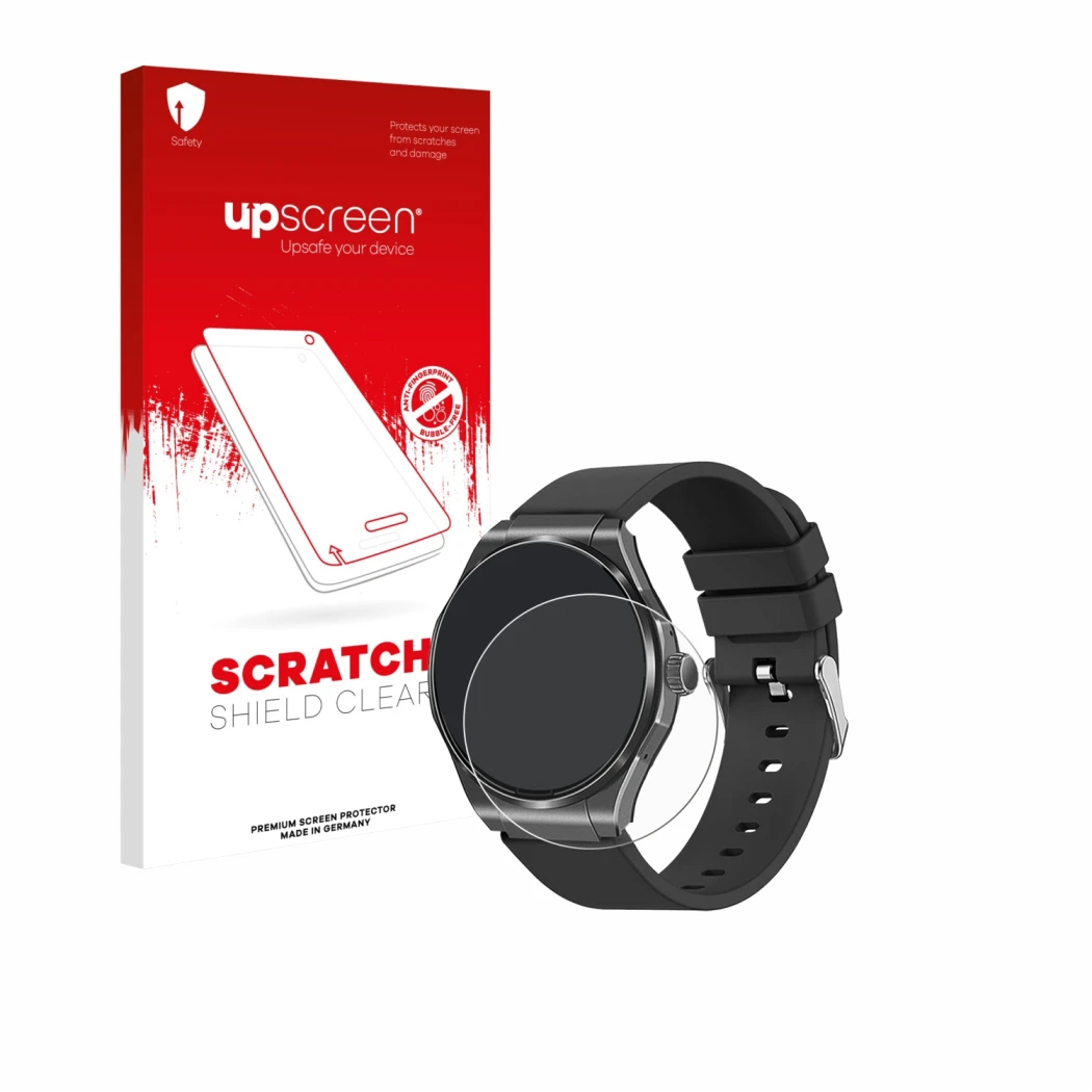 Vorderseite einer Produktverpackung mit dem Markenlogo upscreen. Daneben ist das Gerät Knauermann Pro 3 2024 (rund) mit dem zu
