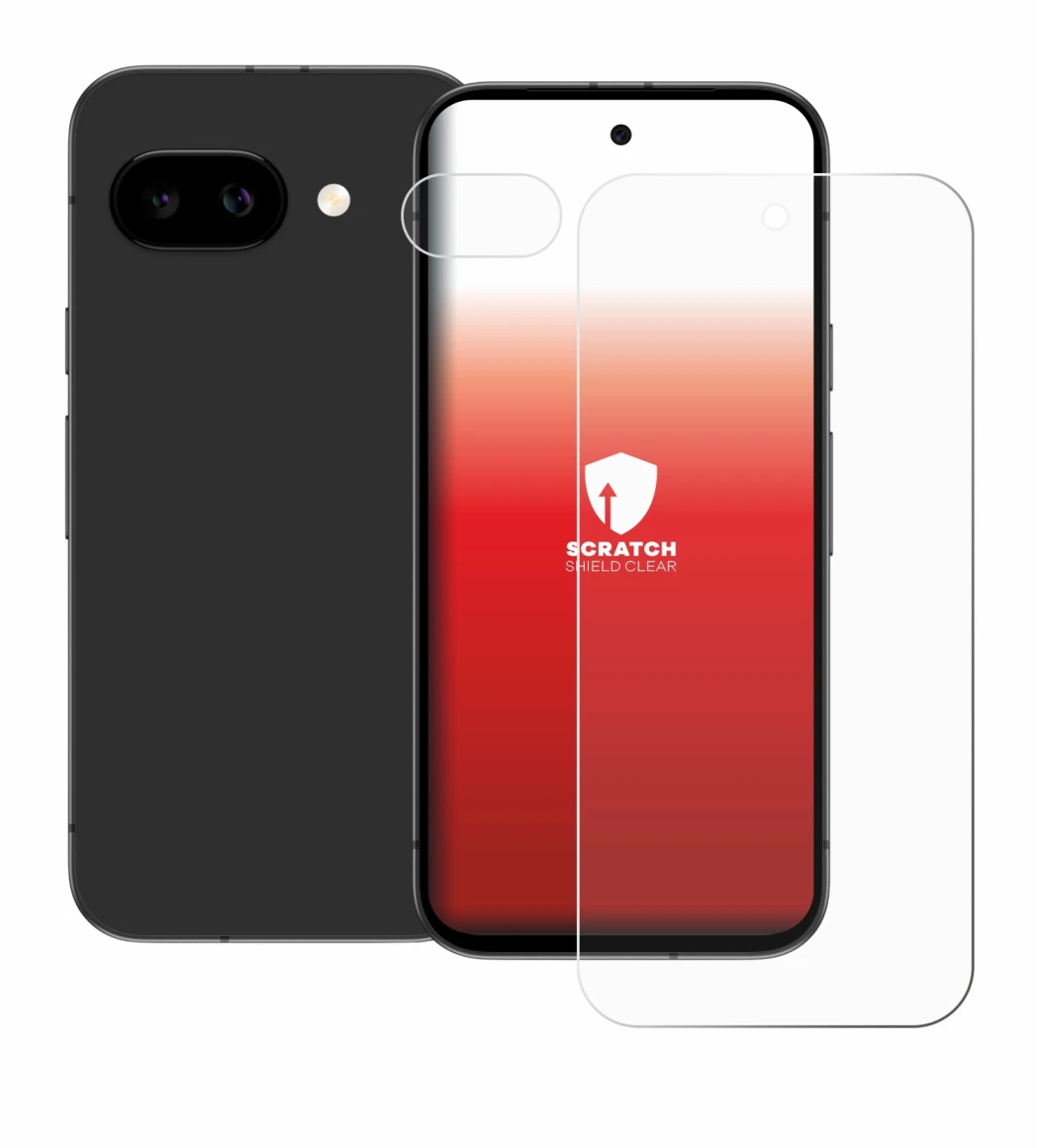 Abbildung des Geräts Google Pixel 9a (Display+Kamera) mit einer Vielzahl des Displayschutzes.