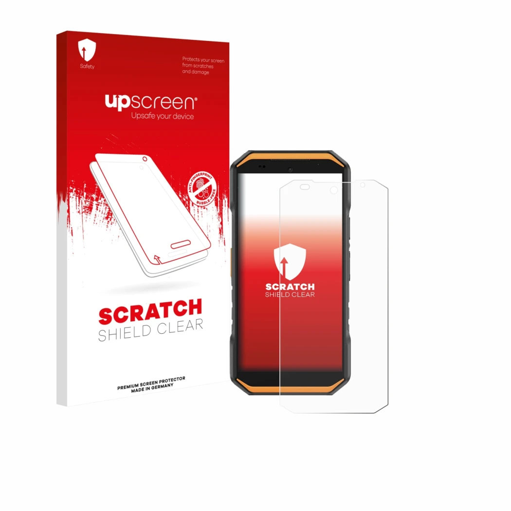 Vorderseite einer Produktverpackung mit dem Markenlogo upscreen. Daneben ist das Gerät Ulefone Armor X32 mit dem zugehörigen D