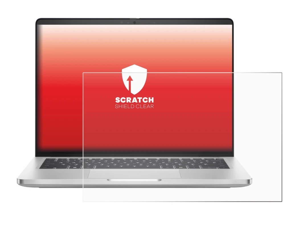 Abbildung des Geräts Dell Pro 14 Plus PB14250 mit einer Vielzahl des Displayschutzes.