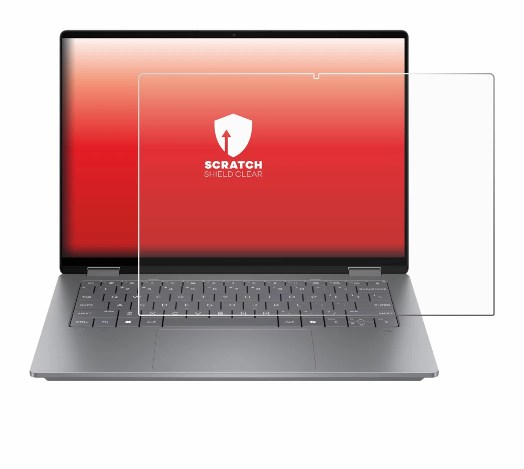 Abbildung des Geräts HP OmniBook X Flip 14 mit einer Vielzahl des Displayschutzes.