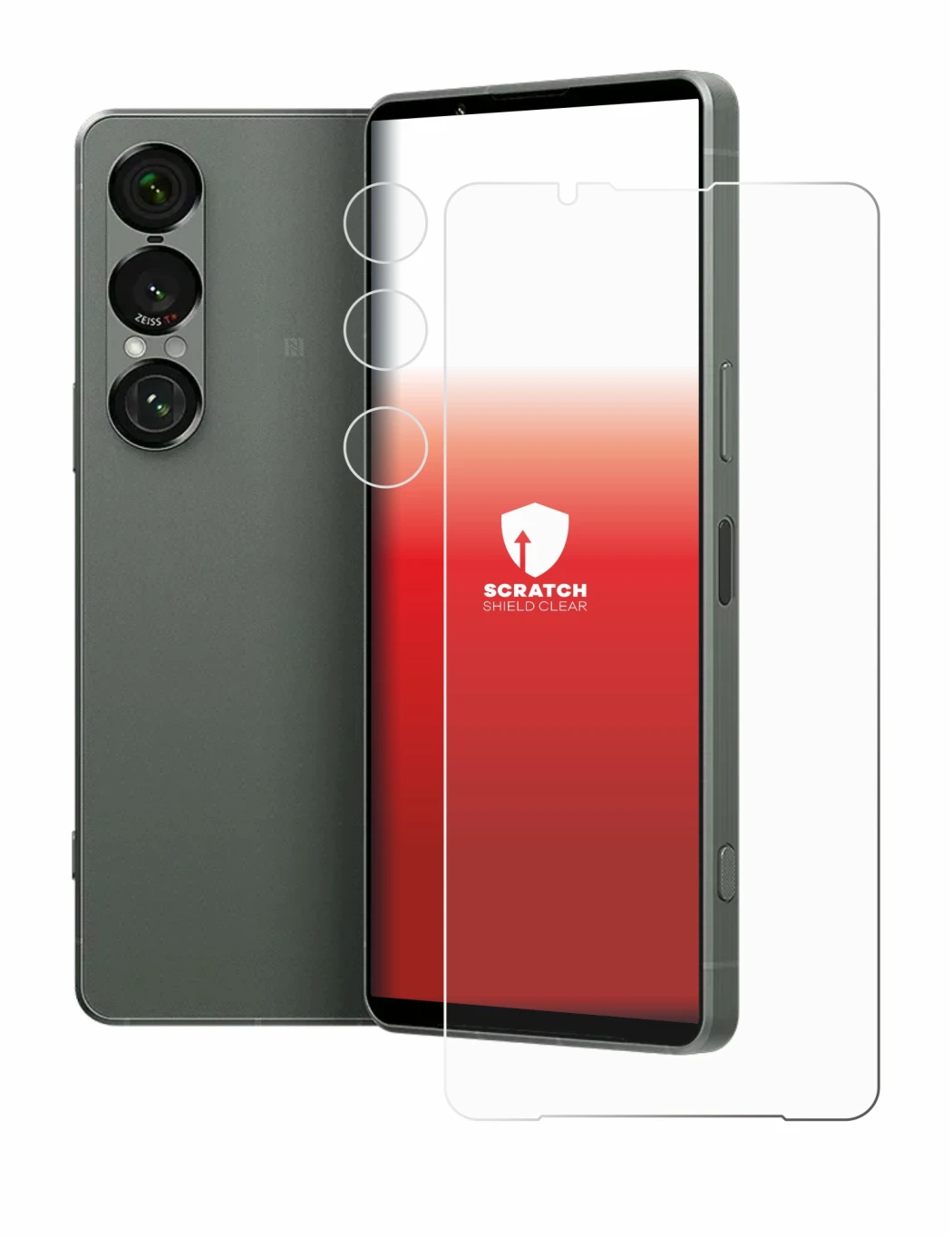 Abbildung des Geräts Sony Xperia 1 VII (Display+Kamera) mit einer Vielzahl des Displayschutzes.