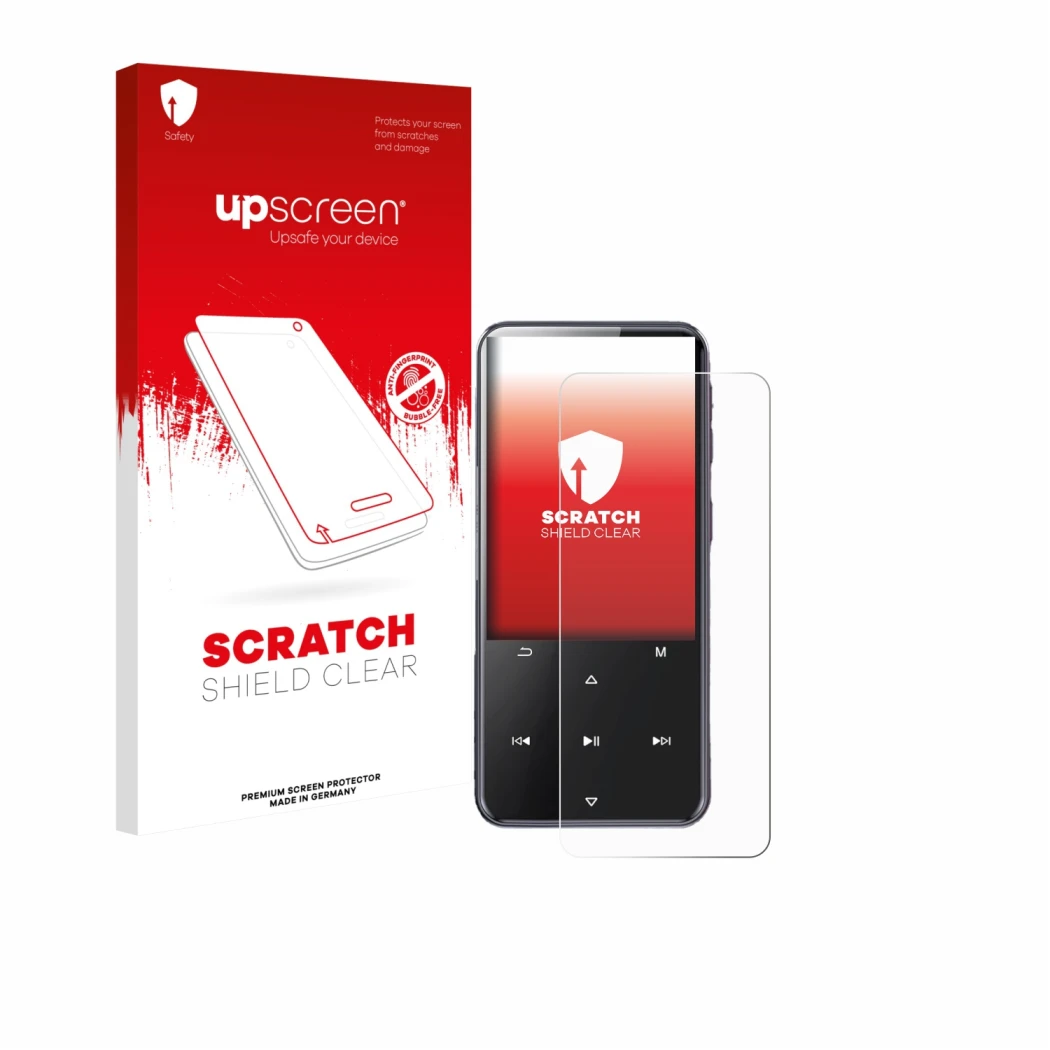 Vorderseite einer Produktverpackung mit dem Markenlogo upscreen. Daneben ist das Gerät AGPtek M3 mit dem zugehörigen Displaysc