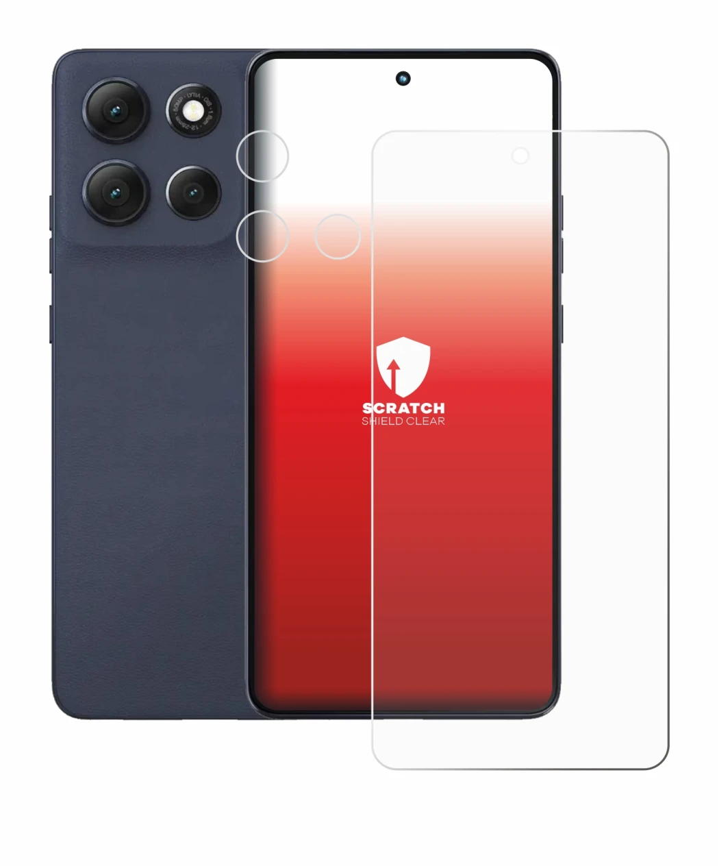 Abbildung des Geräts Motorola Moto G86 (Display+Kamera) mit einer Vielzahl des Displayschutzes.