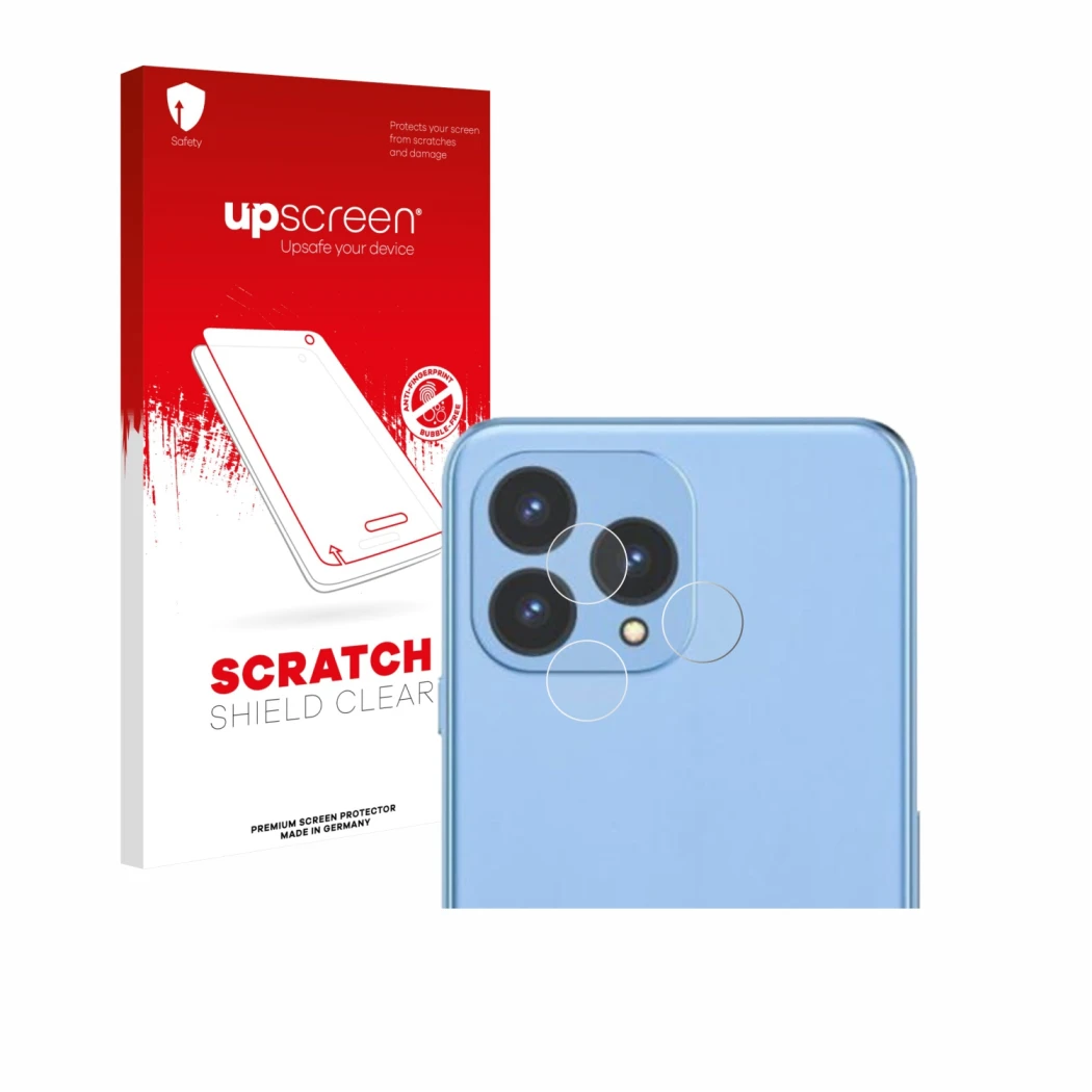 Vorderseite einer Produktverpackung mit dem Markenlogo upscreen. Daneben ist das Gerät Cubot P80 (NUR Kamera) mit dem zugehöri