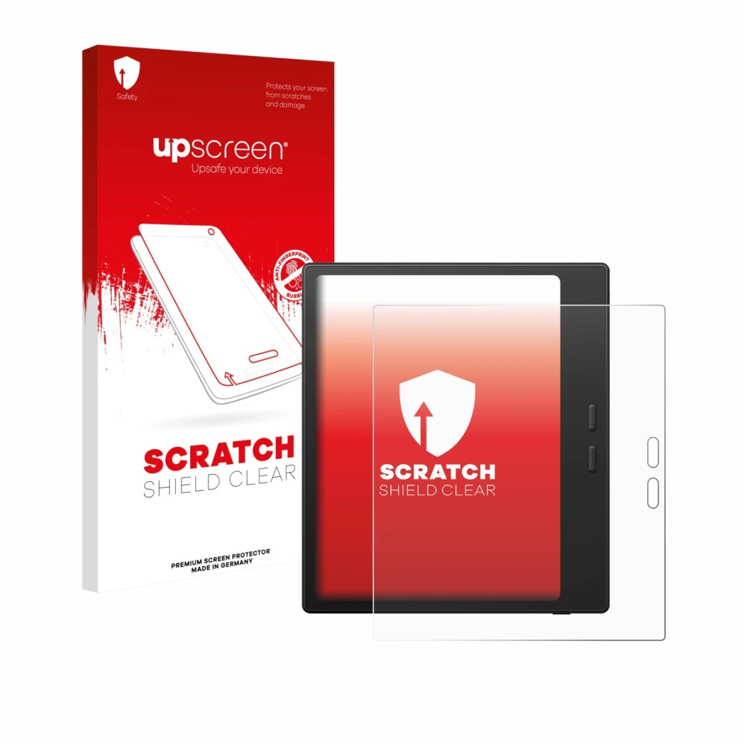 Vorderseite einer Produktverpackung mit dem Markenlogo upscreen. Daneben ist das Gerät Boox Go Color 7 Gen II mit dem zugehöri