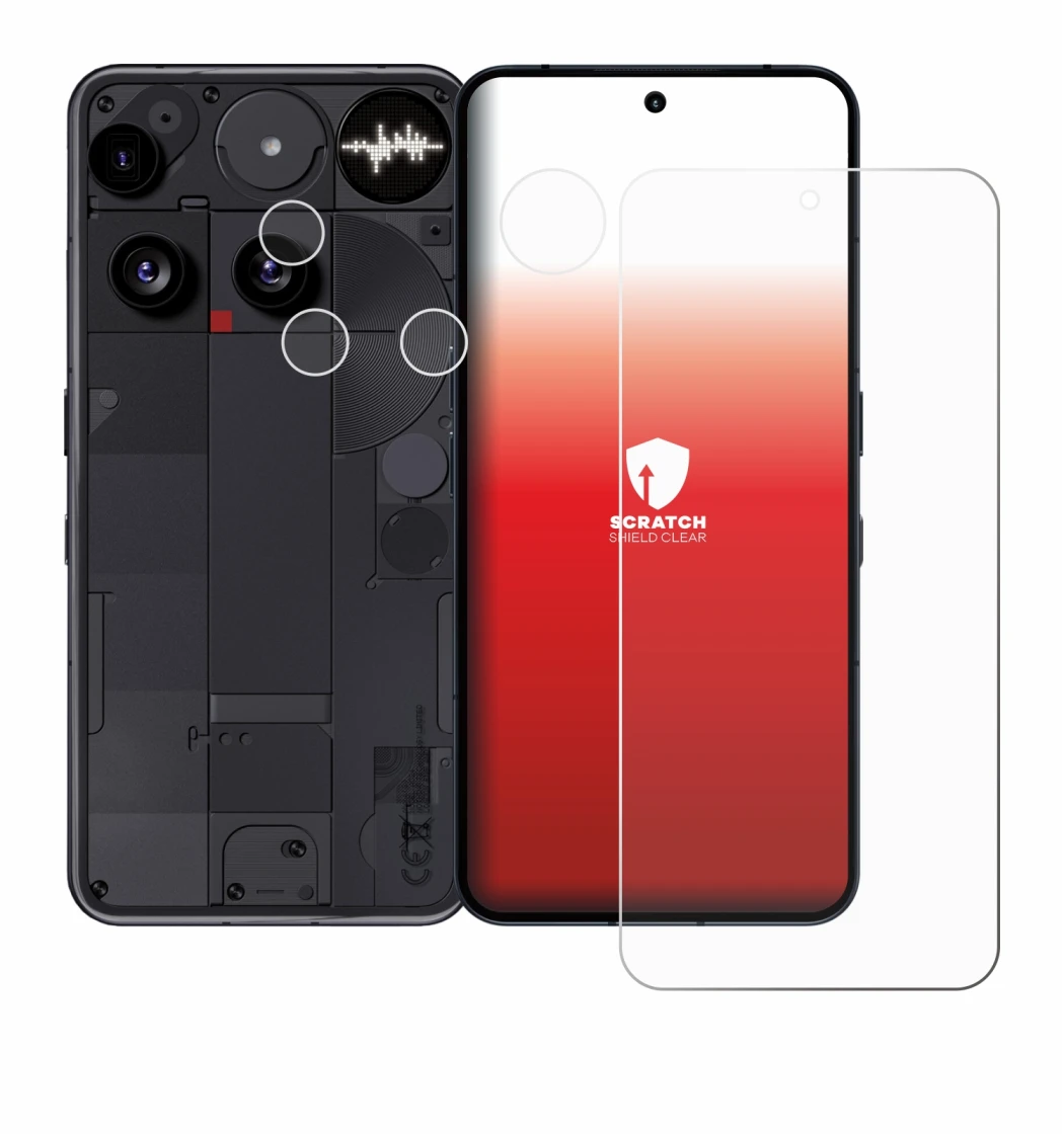 Abbildung des Geräts Nothing Phone (3) (Display+Kamera) mit einer Vielzahl des Displayschutzes.