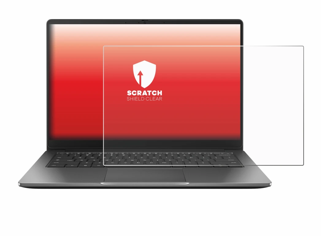 Abbildung des Geräts ASUS Chromebook Plus CX14 mit einer Vielzahl des Displayschutzes.