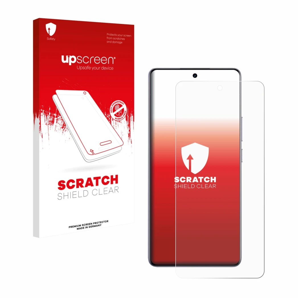 Vorderseite einer Produktverpackung mit dem Markenlogo upscreen. Daneben ist das Gerät realme 15 Pro mit dem zugehörigen Displ