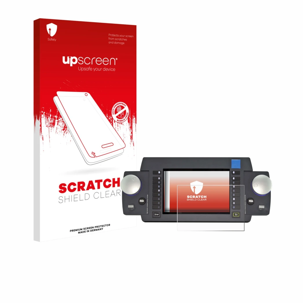 Vorderseite einer Produktverpackung mit dem Markenlogo upscreen. Daneben ist das Gerät ESU Ecos 50220 mit dem zugehörigen Disp