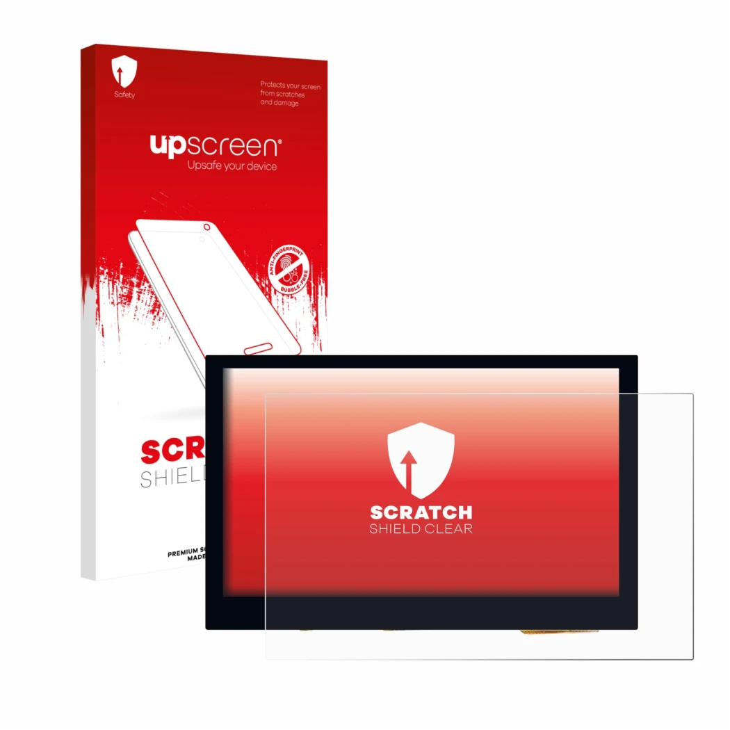 Vorderseite einer Produktverpackung mit dem Markenlogo upscreen. Daneben ist das Gerät Waveshare 4.3