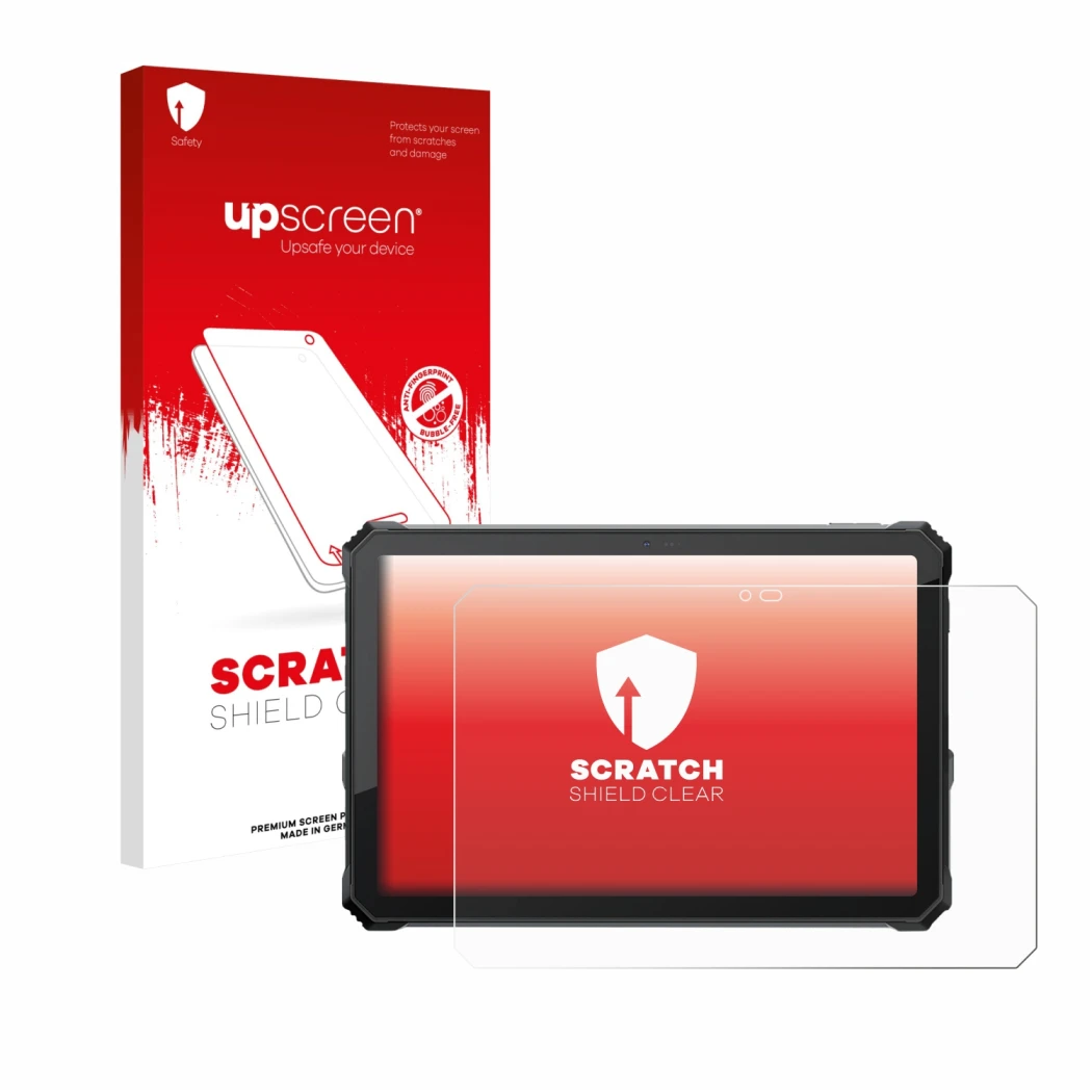 Vorderseite einer Produktverpackung mit dem Markenlogo upscreen. Daneben ist das Gerät Blackview Active 12 Pro mit dem zugehör