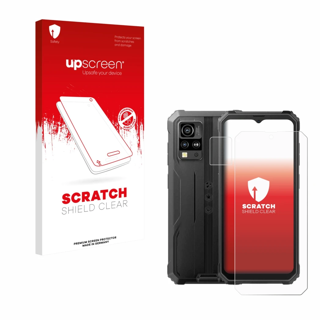Vorderseite einer Produktverpackung mit dem Markenlogo upscreen. Daneben ist das Gerät Blackview BV4800 (Display+Kamera) mit d