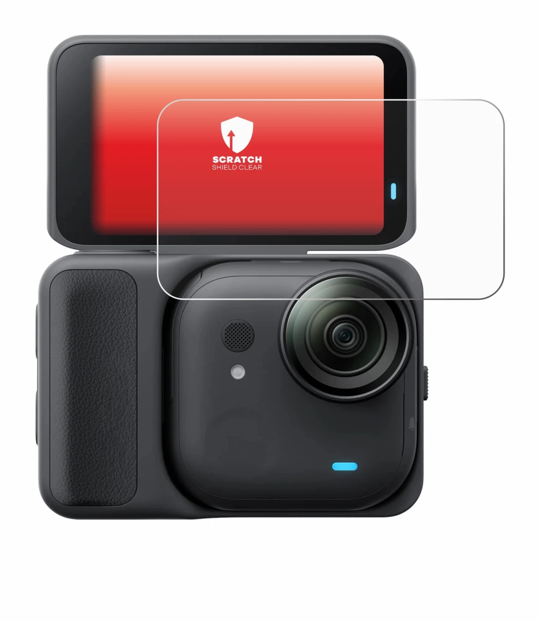 Abbildung des Geräts Insta360 Go Ultra mit einer Vielzahl des Displayschutzes.