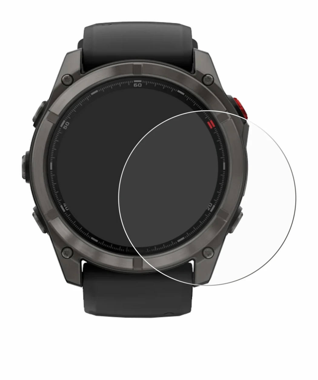 Abbildung des Geräts Garmin Fenix 8 Pro AMOLED (51 mm) mit einer Vielzahl des Displayschutzes.