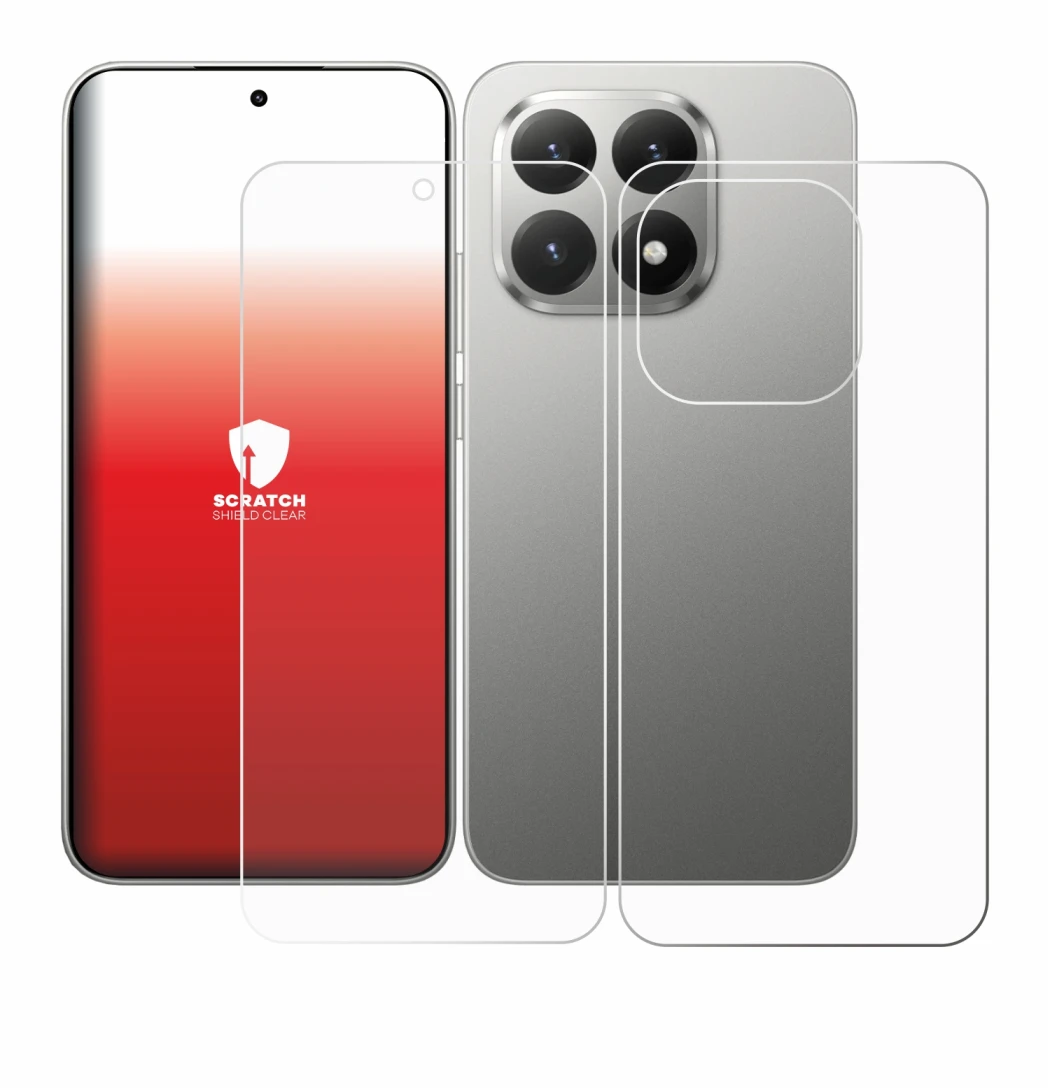 Abbildung des Geräts Xiaomi 15T (Display+Rückseite) mit einer Vielzahl des Displayschutzes.