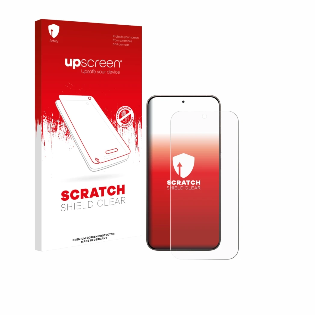 Vorderseite einer Produktverpackung mit dem Markenlogo upscreen. Daneben ist das Gerät Xiaomi 17 mit dem zugehörigen Displaysc