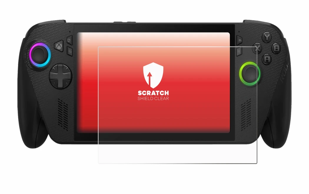 Abbildung des Geräts ASUS ROG Xbox Ally X mit einer Vielzahl des Displayschutzes.