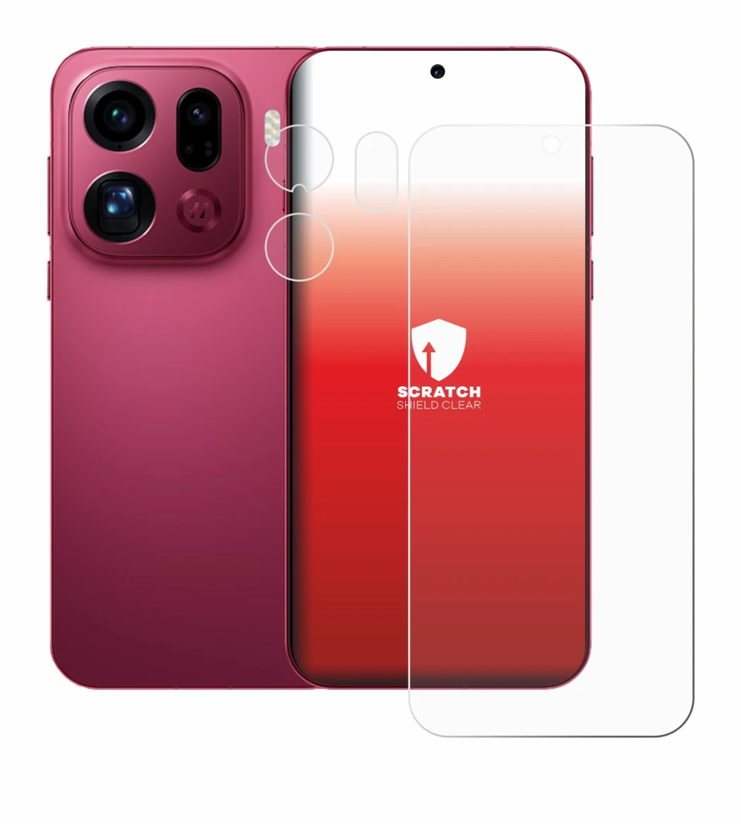 Abbildung des Geräts Oppo Find X9 Pro (Display+Kamera) mit einer Vielzahl des Displayschutzes.