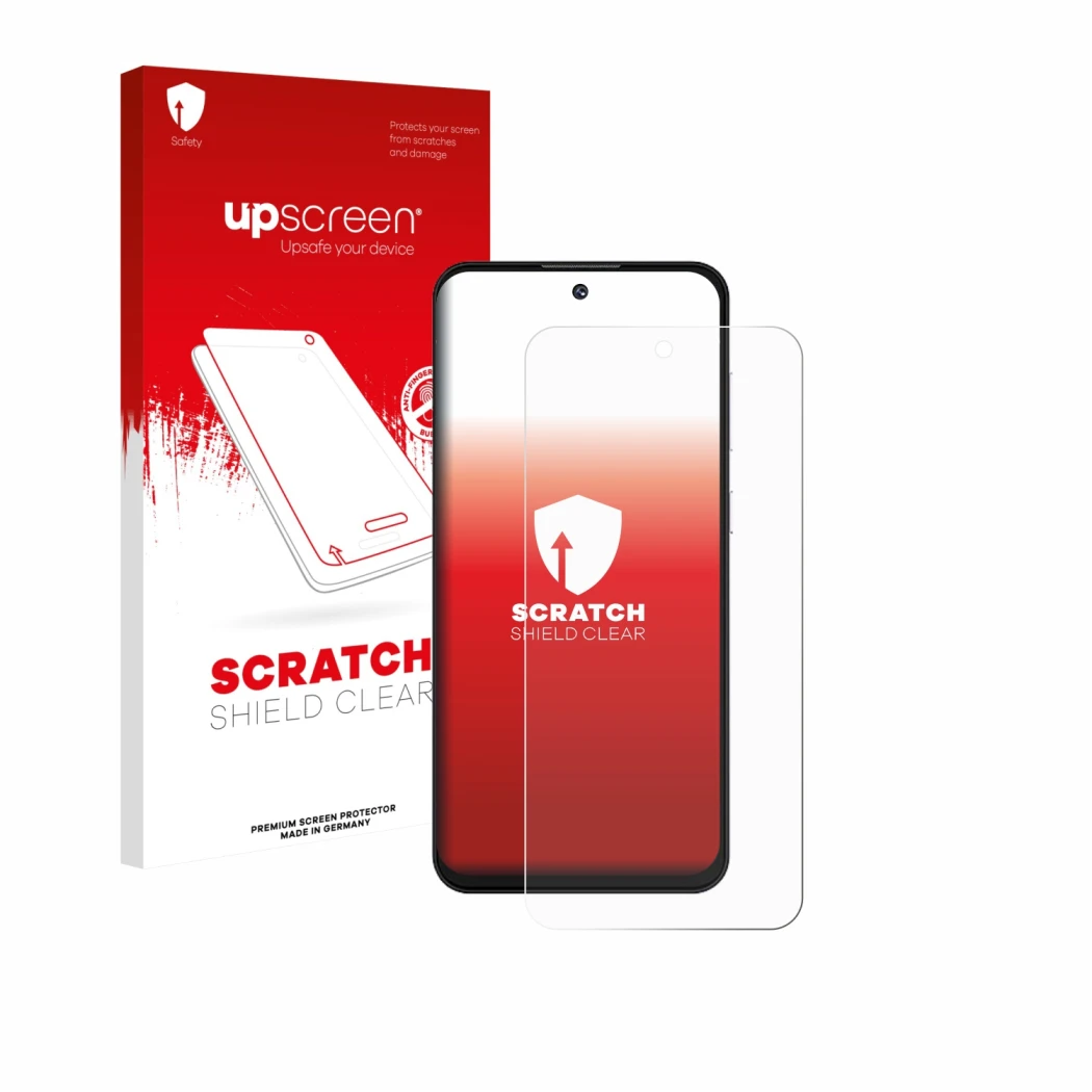 Vorderseite einer Produktverpackung mit dem Markenlogo upscreen. Daneben ist das Gerät Oukitel C69 mit dem zugehörigen Display
