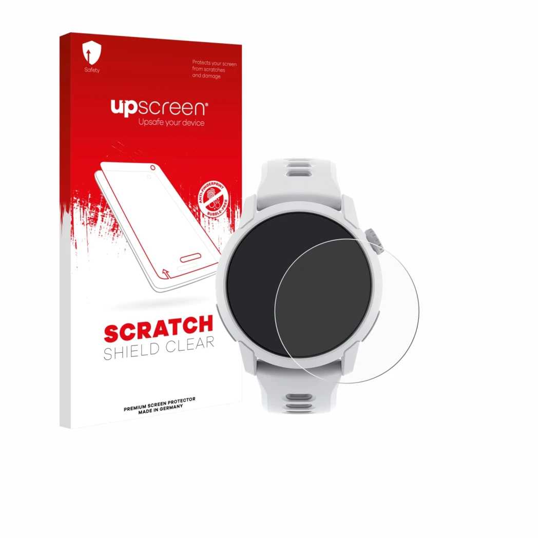 Vorderseite einer Produktverpackung mit dem Markenlogo upscreen. Daneben ist das Gerät Coros Pace 4 mit dem zugehörigen Displa